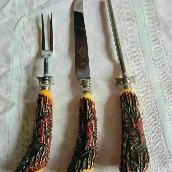 Vintage-Staghorn 3 Pc Carving Set - Picture 2 of 6
